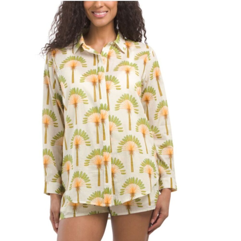 NWT HAUTE HIPPIE STYLE 2pc Top and Short Palm Cotton Cover-up Set Size S